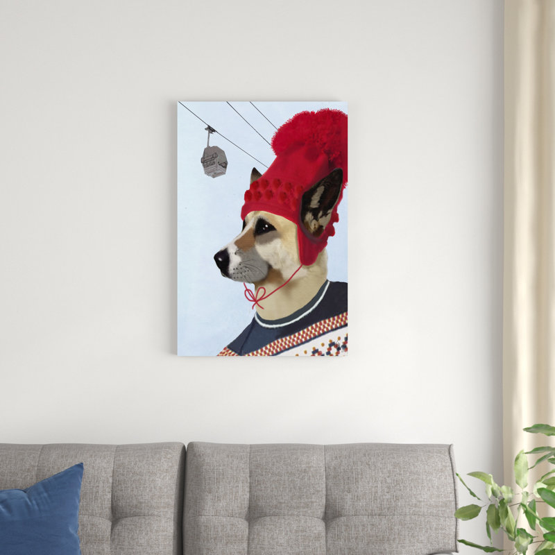 «Dog In Ski Sweater» par Fab Funky - impression sur toile tendue, H 30 po x l 20 po