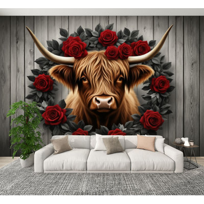 Papier peint pelez et collez les fleurs murales de la couronne de roses rouges Highland H 100 po x l 144 po, papier mural amovible en PVC auto-adhésif pour chambre à coucher, salon, bureau à domicile
