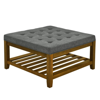 Beech Wood Frame With Dark Gray Linen Cushion And Open Shelf Square Practical Use