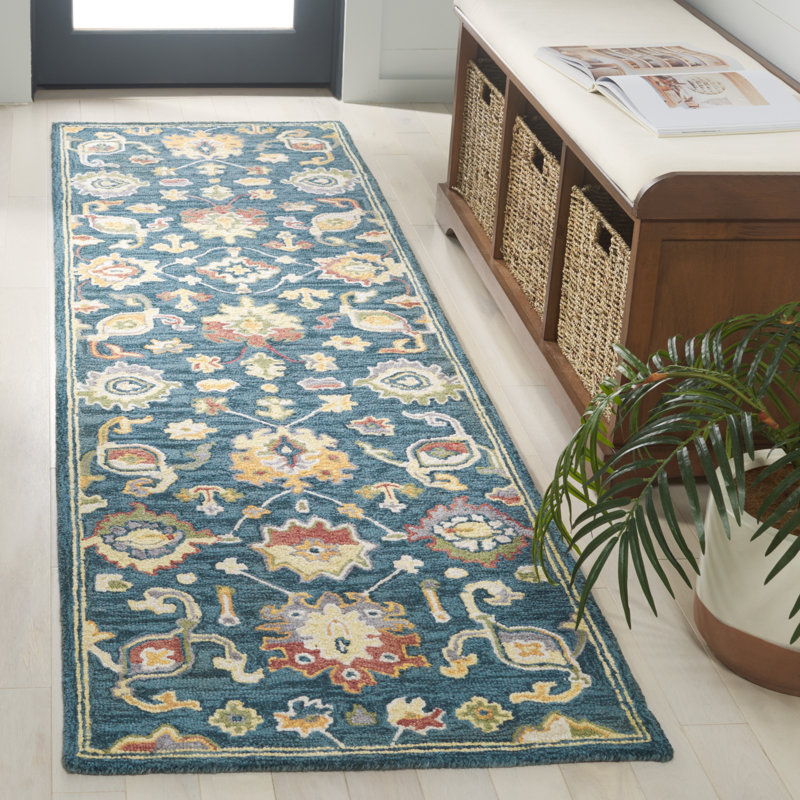 Metro Hand Tufted Wool Cotton Oriental Rug in Dark Gray/Red, Runner 2'3" x 8'