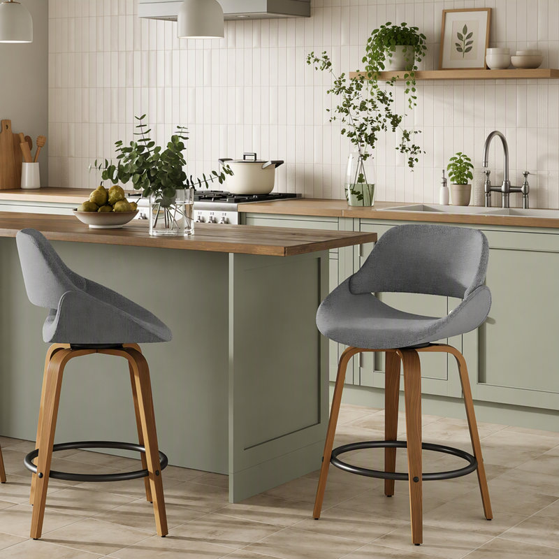 Ensemble de tabourets de bar pivotants de style moderne du milieu du siècle en noyer avec siège rembourré