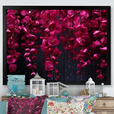 Rose et noir, cascade de fleurs fuschia - art mural sur toile Fuschia