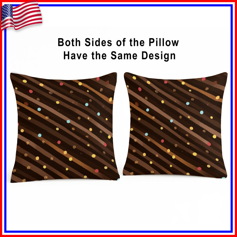 Coussin brun à rayures, motif à double face, 18 po x 18 po