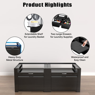 Washer and Dryer Pedestals, Laundry Pedestal Universal Fit Washing Machine Stand with Drawer Storage and Lundry Basket Shelf, 800LBS Capacity