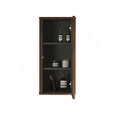 Armoire latérale flottante rayée en noyer pour salle de bain