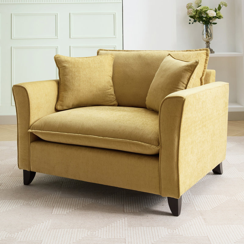 Fauteuil surdimensionné de 46,9 po, tissu chenille, fauteuil confortable et demi-canapé simple avec coussin pour le salon, bureau, jaune