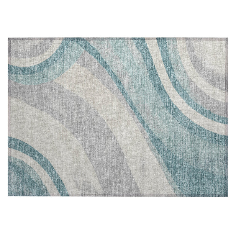 Machine Washable Indoor/Outdoor Chantille ACN2898 Swirls Rug, 1'8" x 2'6", Teal