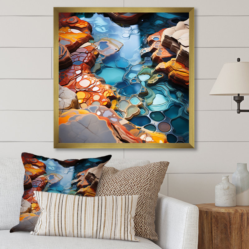 «Intertwine Water Fusion - Lakes & Rivers», reproduction d'art sur toile, Cadre doré simple, H 16 po x l 16 po x P 1 po