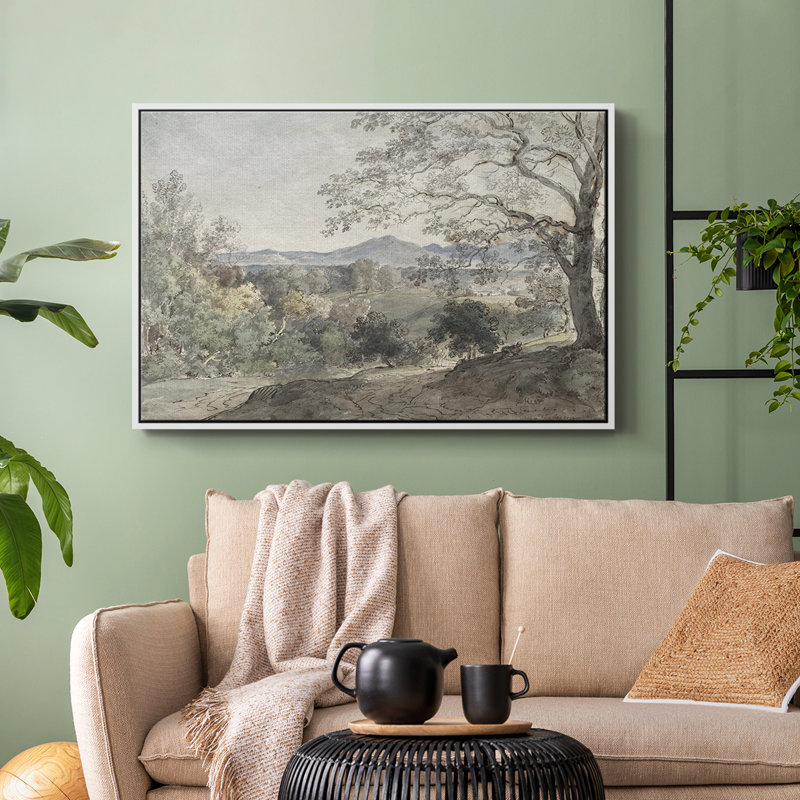 Paysage rétro - CDxxv, H 17 po x l 25 po, Toile encadrée flottée blanche