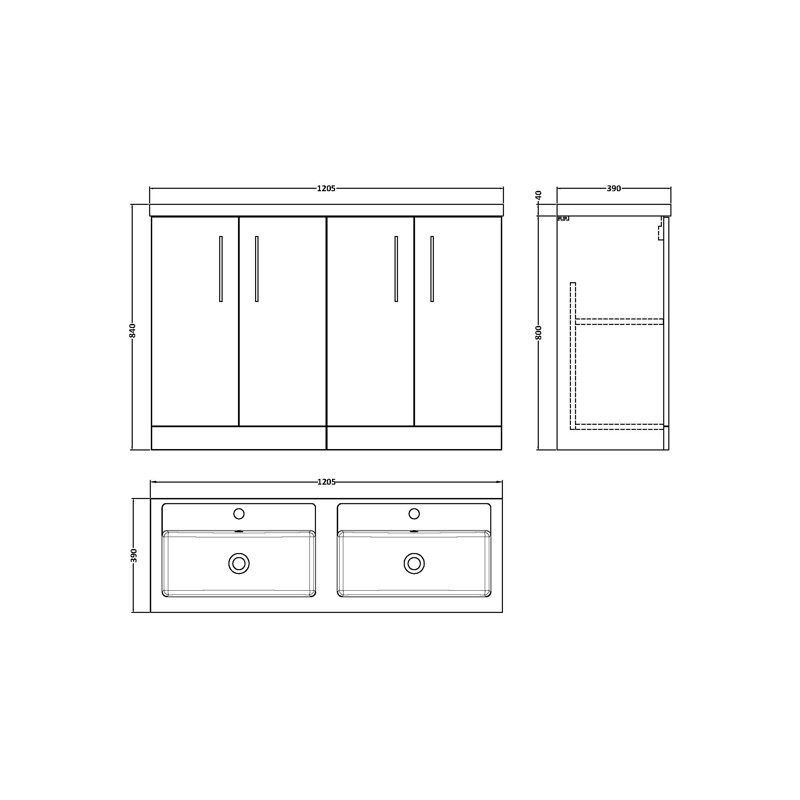 1205mm Double Bathroom Vanity with Drop In Polymarble Basin, Bleached Oak