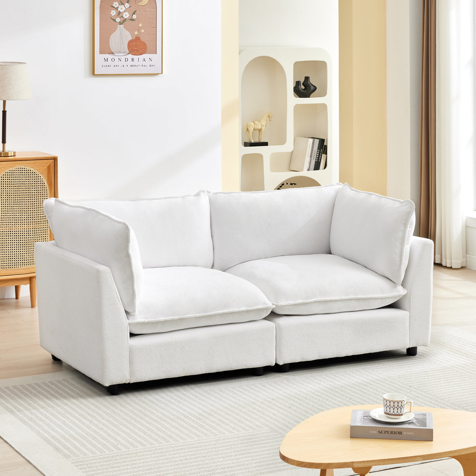 Eagan 75" Modular Loveseat, White Chenille