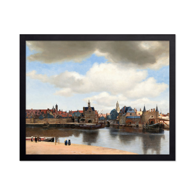 Johannes Vermeer - Vue de Delft No1, H 16 po x l 20 po, Affiche, Cadre noir