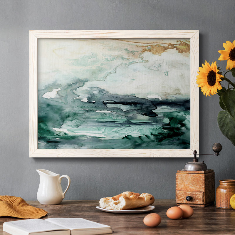 Sea Foam Flow I - Toile tendue avec châssis encadré rustique, Cadre blanc, H 26 po x l 38 po x P 1,5 po
