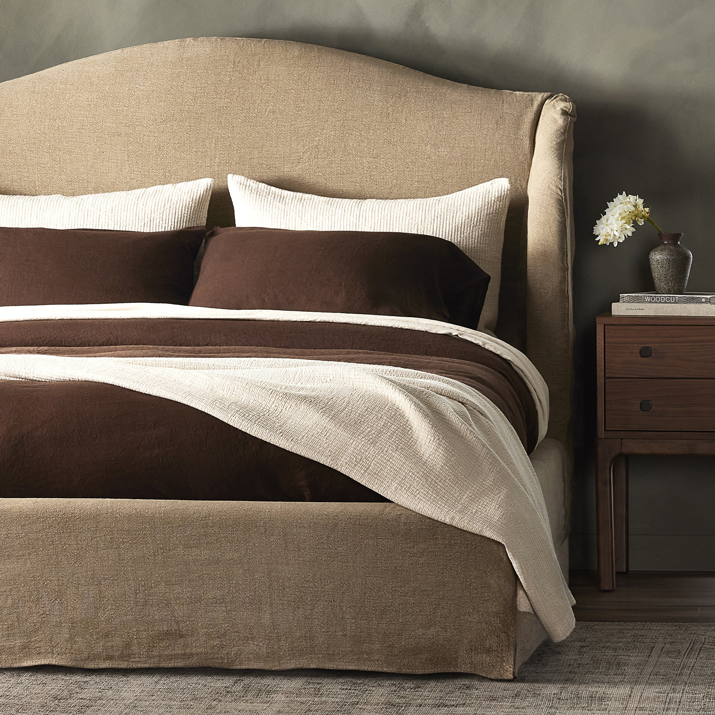Mulberry Upholstered Bed, Queen, Broadway Canvas