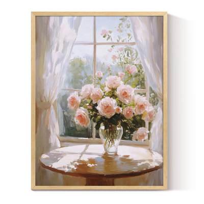 Pink Rose Cottagecore Metal Framed Wall Art