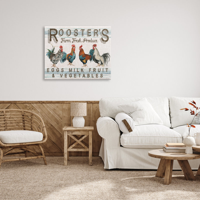 «Country Roosters Produce On Canvas» par Cindy Jacobs, impression, H 30 po x l 40 po x P 1,5 po