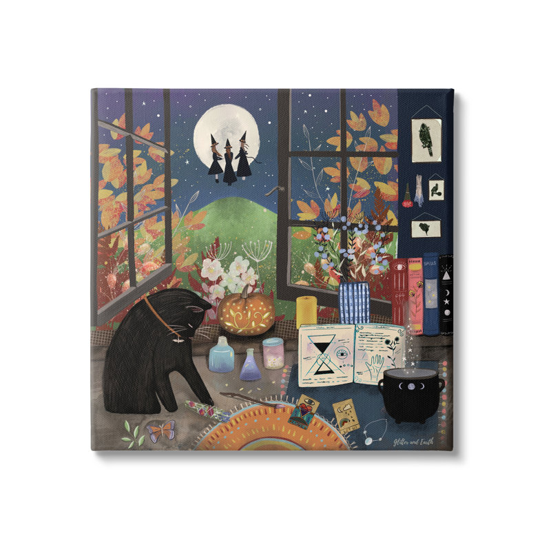 «Halloween Witches Autumn Moon», impression sur toile, H 17 po x l 17 po x P 1,5 po