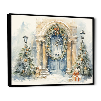 Porte de guirlande de Noël en hiver 3 - Art mural paysage d'hiver pour le salon
