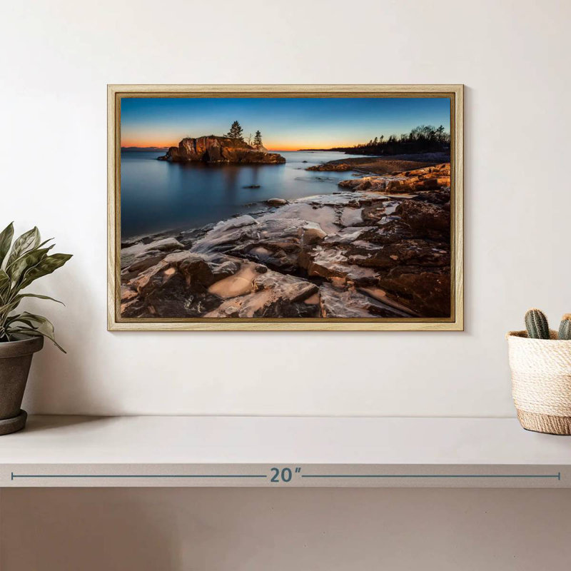 Lac Supérieur au crépuscule, Cadre flottant en bois naturel, 13 po x 9 po
