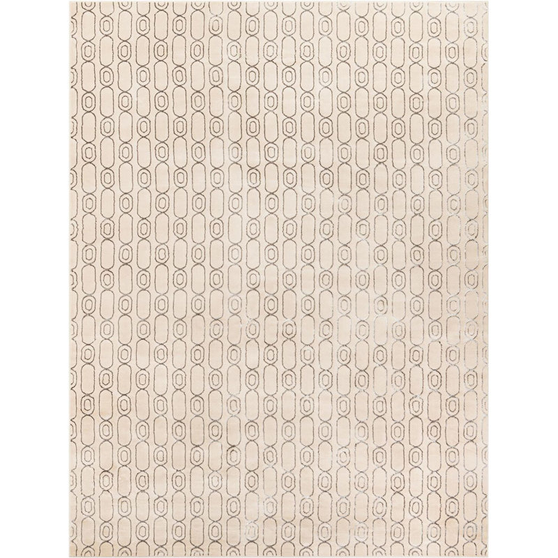 Tapis contemporain blanc et argenté Vincente, Rectangle 10 pi x 13 pi 1 po
