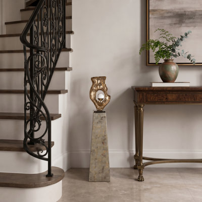 Contemporary Sculptural Abstract Obelisk Metal Iron Flower Vase for Accent Table - Modern Tall Home Decor Accent for Shelf Display - Gold
