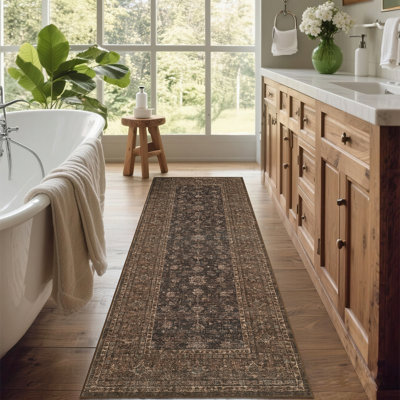 Washable Rug Vintage Rug with Non Slip TPR Backing, Traditional Oriental Carpet, Low Pile Thin Foldable Floor Covering, Soft Non Shedding Printed Mat for Living Room Bedroom Nursery