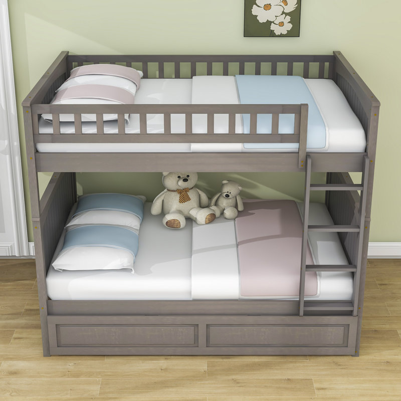 Darleta Kids Full Over Full Bunk Bed with Trundle, Gray