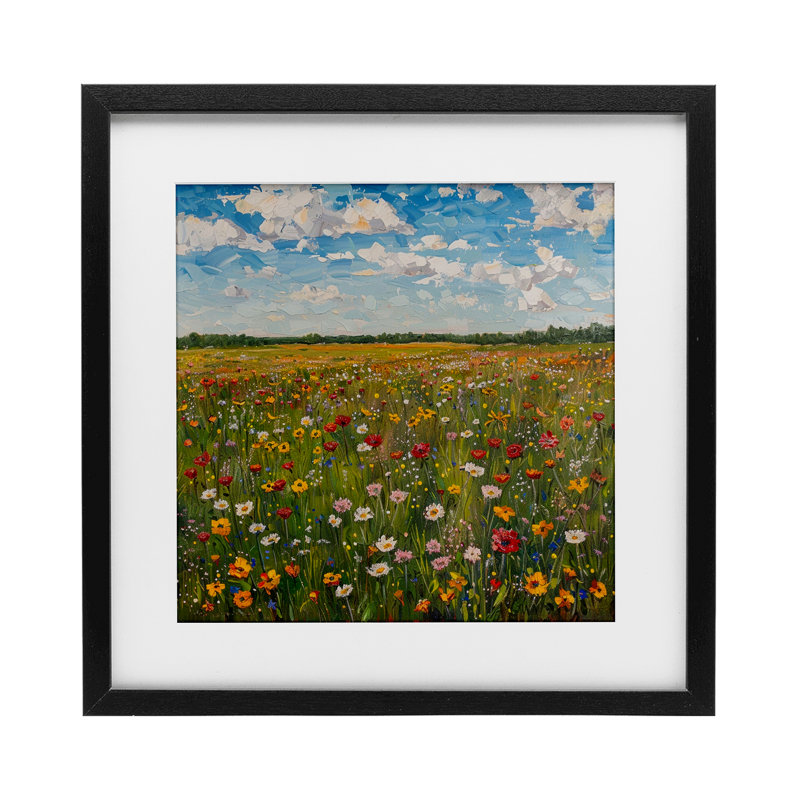 Fleurs sauvages dans un champ, reproduction sous verre, design par LSR Creative Studio, H 13 po x l 13 po, Cadre noir minuit