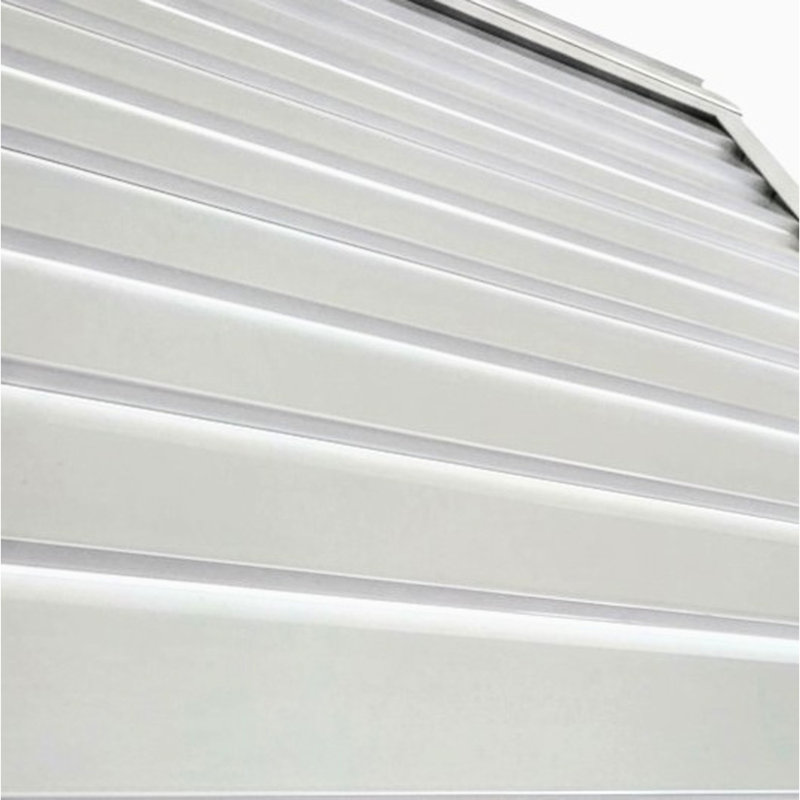 Auvent en métal blanc 5,6 fabriqué en aluminium léger pour l'extérieur, finition thermolaquée contemporaine, charnière continue avec solin, conditions extérieures préfabriquées, acier inoxydable