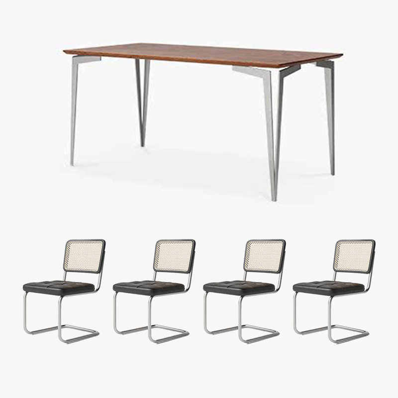 4 - Person Solid Wood Top Four Leg Base Dining Set, 29.53”H x 31.5”L x 55.12”W