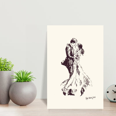 Art mural romantique, croquis à l'encre d'un couple embrassant et sur le point de s'embrasser
