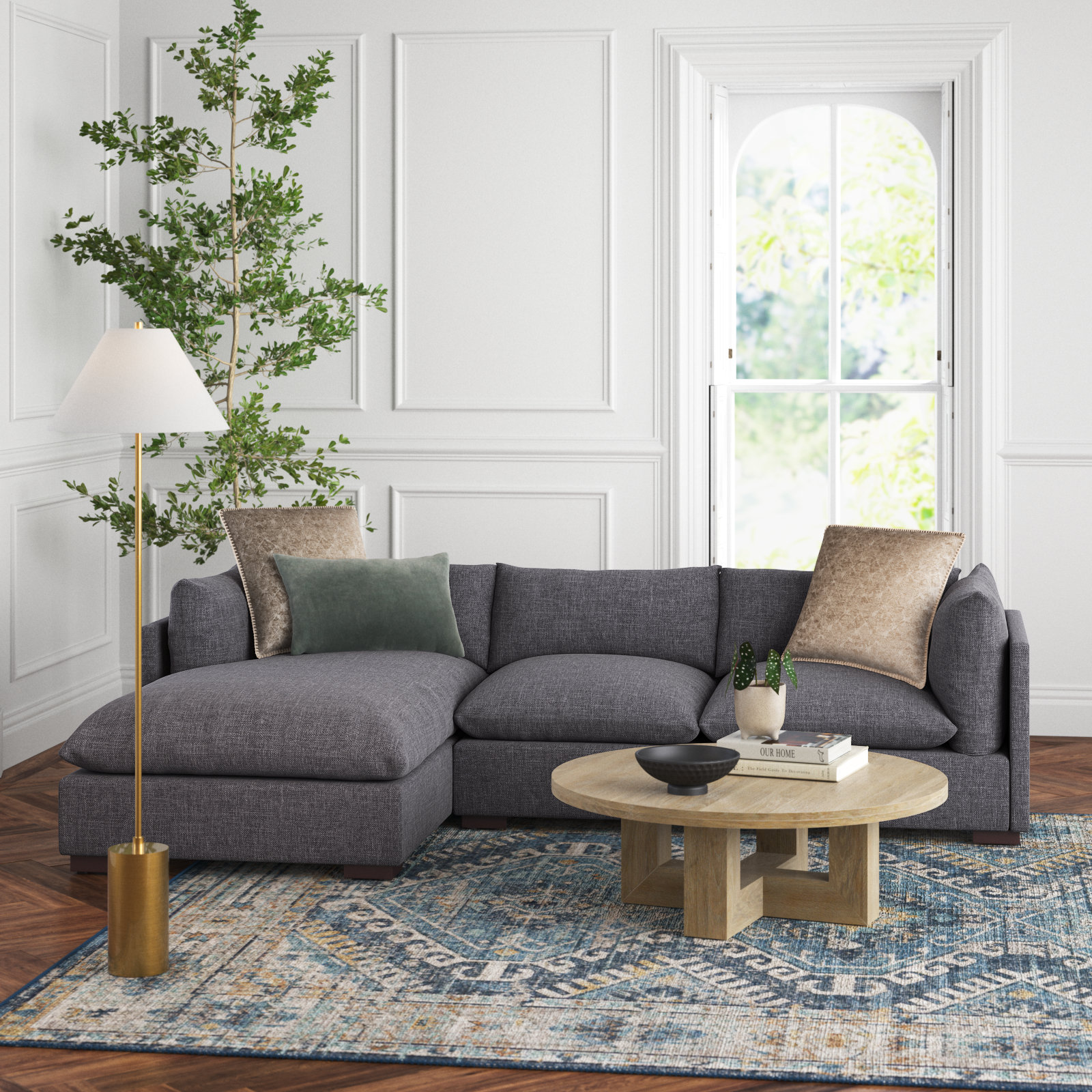 Zuri Sofa and Chaise, Right Hand Facing, 31.5" H x 131" W x 67.5" D, Bennett Moon Polyester