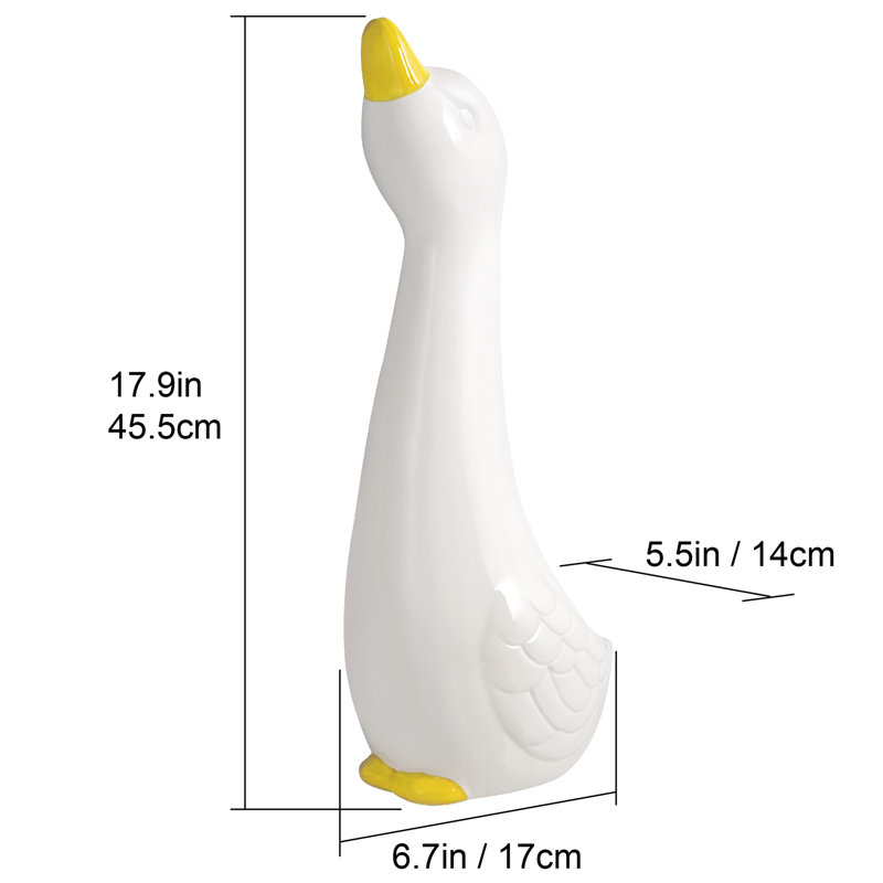 Whimsical White and Yellow Ceramic Duck Toilet Brush Holder