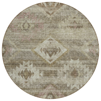 Tapis brun / beige en polyester tissé à la machine Thienan