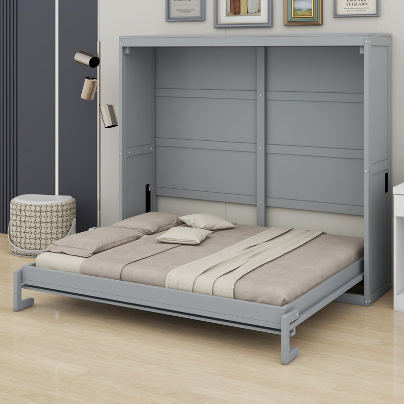 Murphy Bed Cabinet Wall Bed Chest, Gray, Full