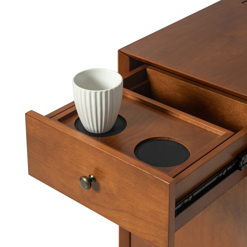 Table de bout moderne Mid-Century de 14 po avec rangement et prises intégrées Quintavion, Gland