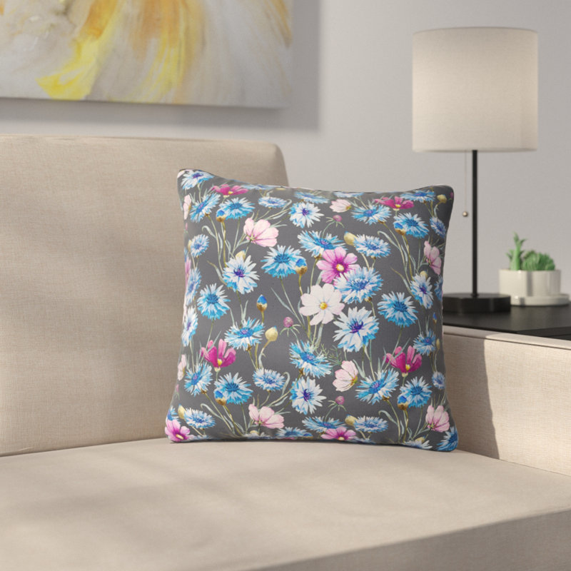 Coussin lombaire floral à maïs, Carrée 18 po x 18 po