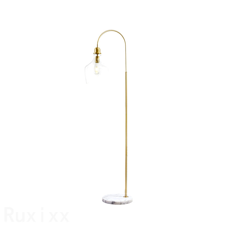 Gold Arc Floor Lamp with Marble Base & Glass Shade