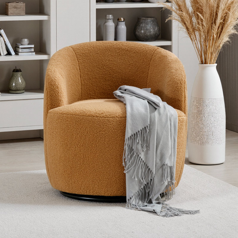 Fauteuil demi-tonneau avec fauteuil Teddy, Laine kaki
