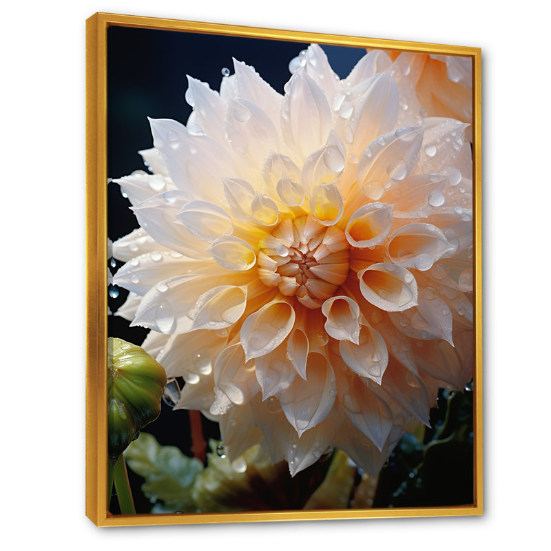 Sérénade florale orange sur toile, H 20 po x l 12 po x P 1 po, Cadre flottant doré