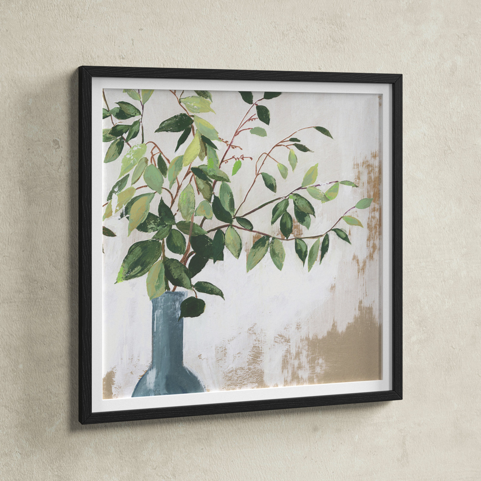 Green Fall Leaves by Asia Jensen - Picture Frame Painting, Black Framed, 17" H x 17" W x 0.75" D