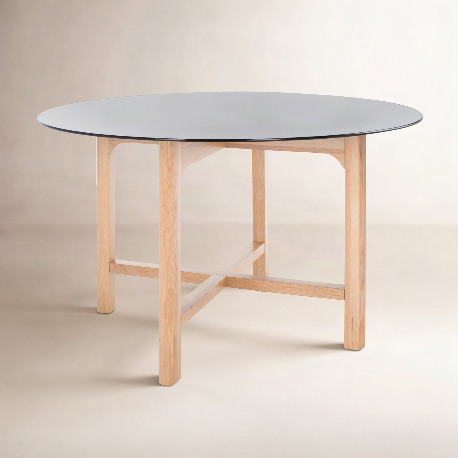 Angelou 48'' Round Dining Table, Black Top/Oak Base