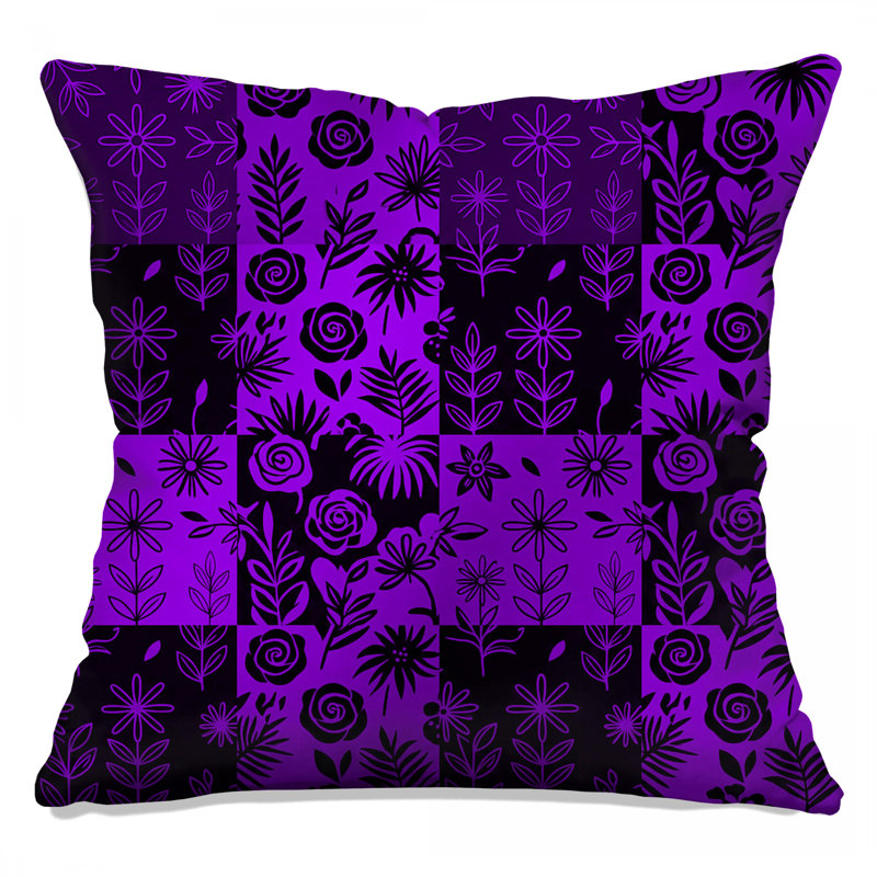 Purple Floral Pattern Double Sided Throw Pillows, 16 x 16 inches