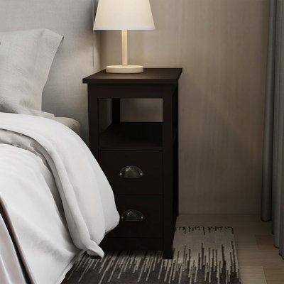 Table d'appoint étroite avec 2 tiroirs et une étagère ouverte, table de chevet brune pour chambre et salon
