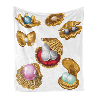 Ambesonne Pearls Fleece Throw Blanket Open Shells Sea Image Multicolor