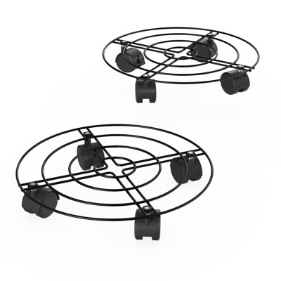 Ensemble de 2 bacs roulants pour plantes roulantes - Support pour plante d'intérieur ou extérieur rond en métal de 12 po avec roues et capacité de 110 lb - Boîtes à fleurs antirouille avec roulettes verrouillables 