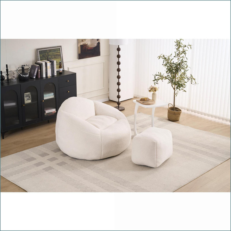 Fauteuil à billes en mousse à mémoire de forme pour adultes Teens - Housse en chenille douce, intérieur / extérieur | Rond | Ours en peluche