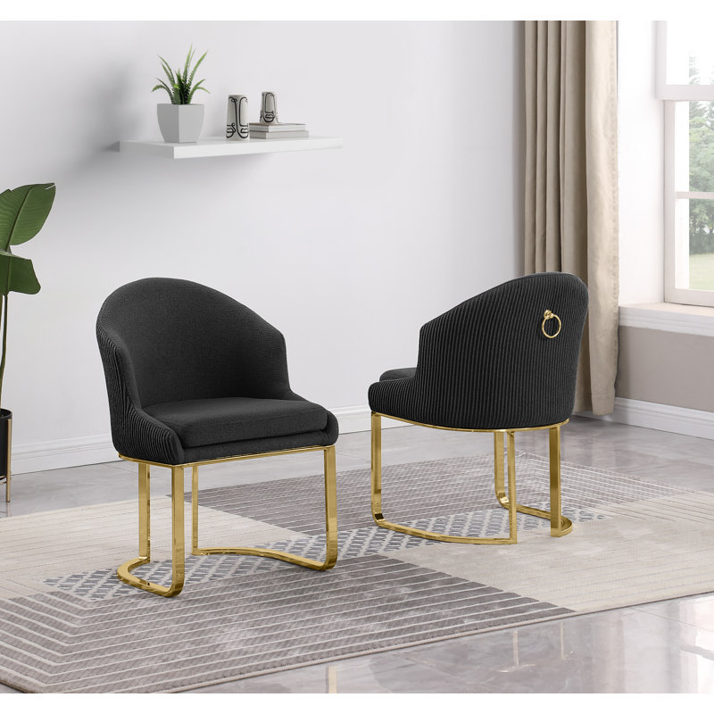 Chaises d'appoint plissées avec fourrure de peluche et anneau, Noir, Or