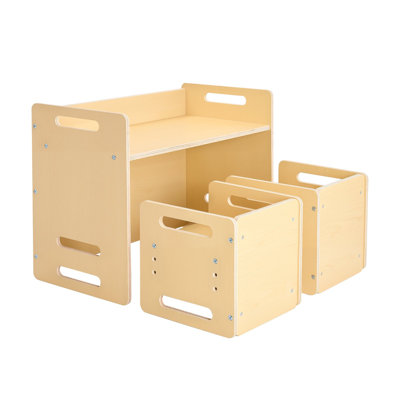 Montessori Weaning Table and Chair Set, Wooden Toddler Table and Chair Set with 2 Chairs, Adjustable Height Montessori Chair and Activity Table, Ideal