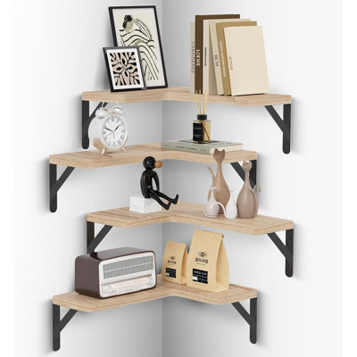 Corner Floating Shelves Set Of 4, L-Shaped Wall Mounted Shelves For Storage And Decor, Multi-Functional Organizer For Bedroom, Bathroom, Kitchen, Living Room And Office